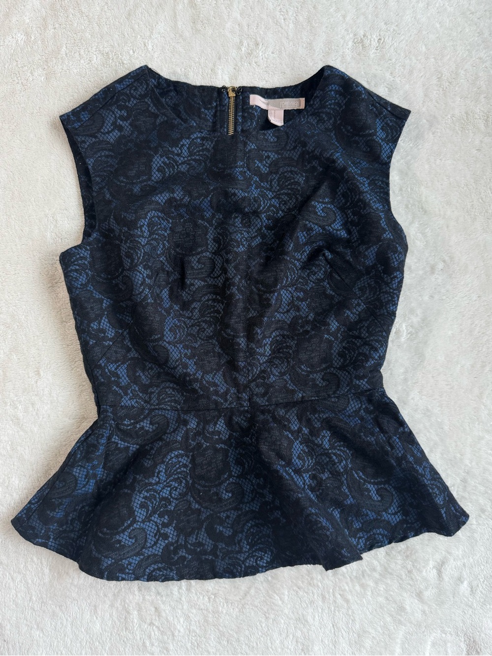 Forever 21 Contemporary Blue & Black Paisley Peplum Sleeveless Top S